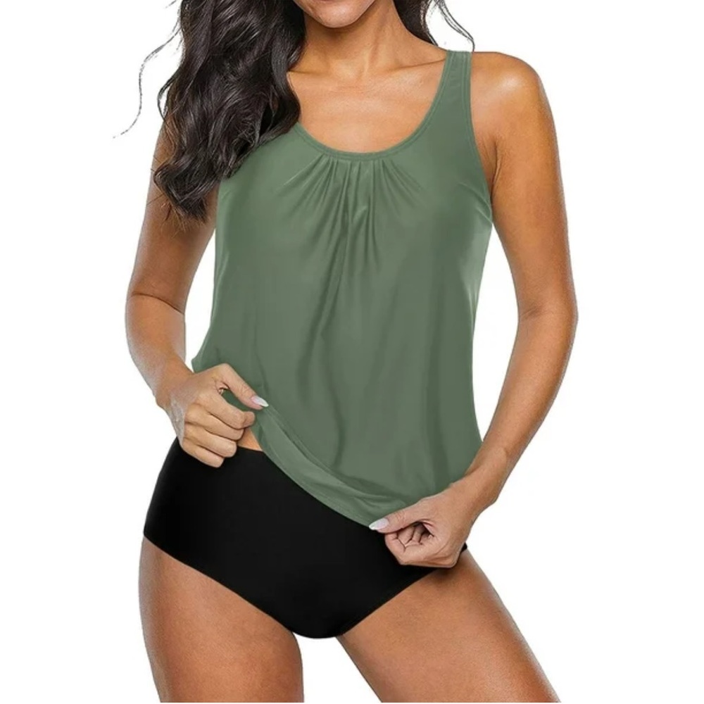 Women Blouson Tankini Swimsuit 2 Piece Bathing Suits Tops Modest NWT Size M